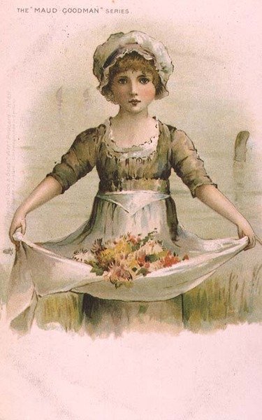 Little Girl with Flowers in her Apron by Maude Goodman
